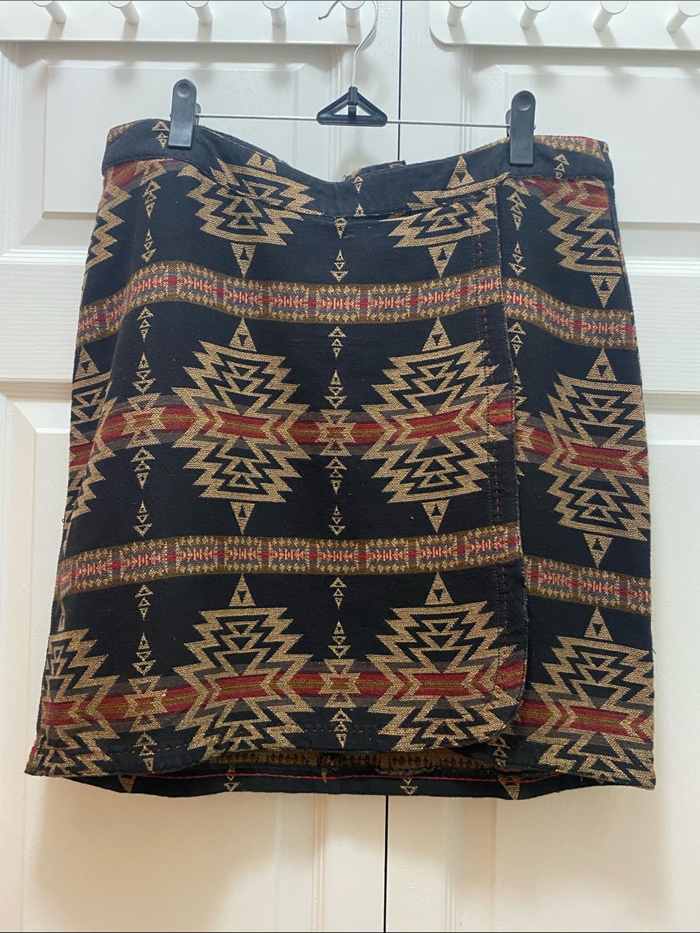 Ryan Michael Black Aztec Print Mini Faux Wrap Skirt - Size 10 - 100% Cotton